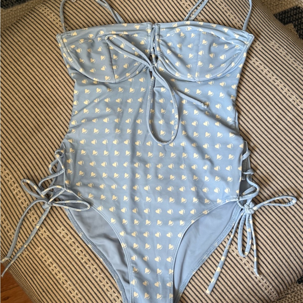 For Love And Lemons Blue and White One Piece Swimsuit